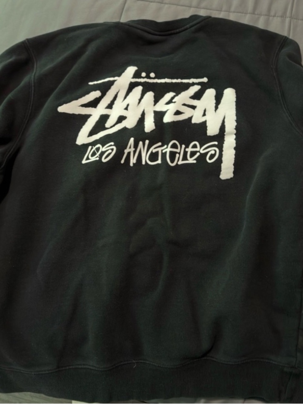 Stussy Black Crewneck Sweatshirt with White Logo Tag